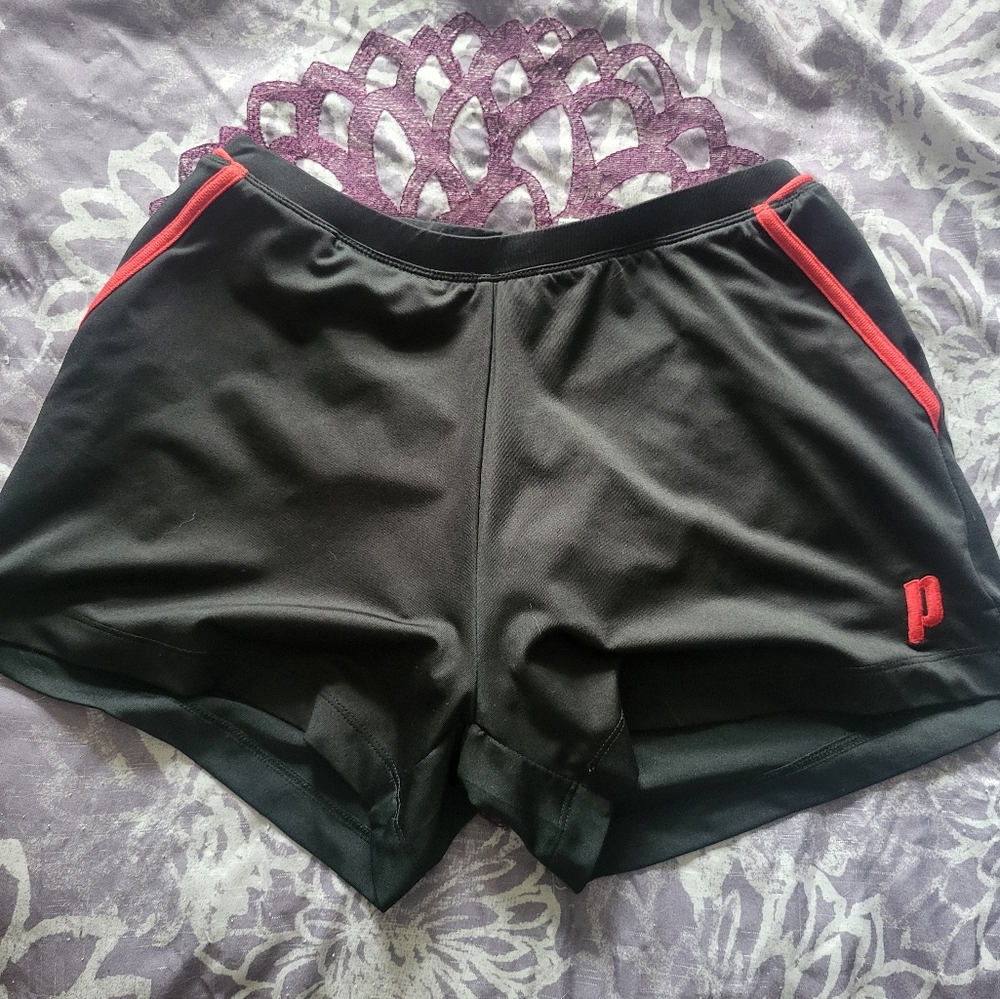 Black Athletic Shorts with Red Accents